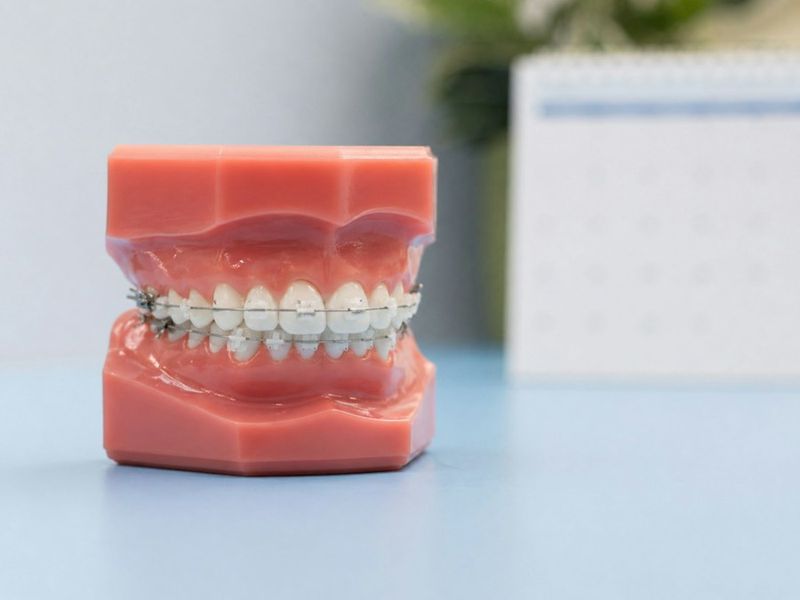 Dental model fitted with braces